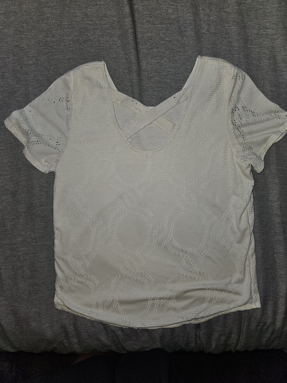 Leo & Nicole Cream Short Sleeve Cross Back Eyelet Top